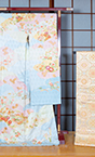 フォーマルコレクション1京友禅小紋着尺檸檬色地花雪輪、袋帯（御祝着用）銀地組紐に四季花模様